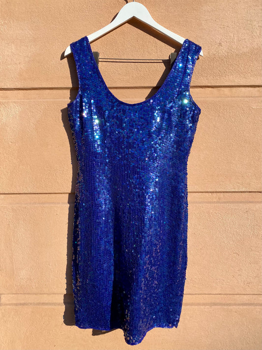 Vintage blå paillet kjole