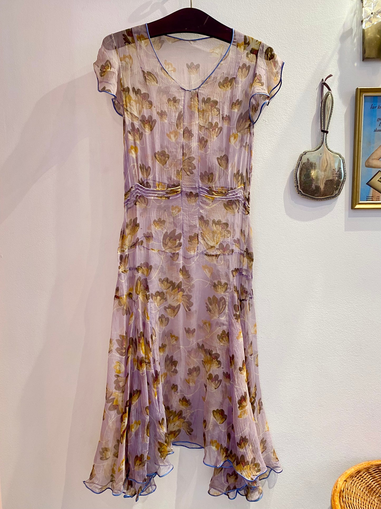 1930'er silke chiffon kjole